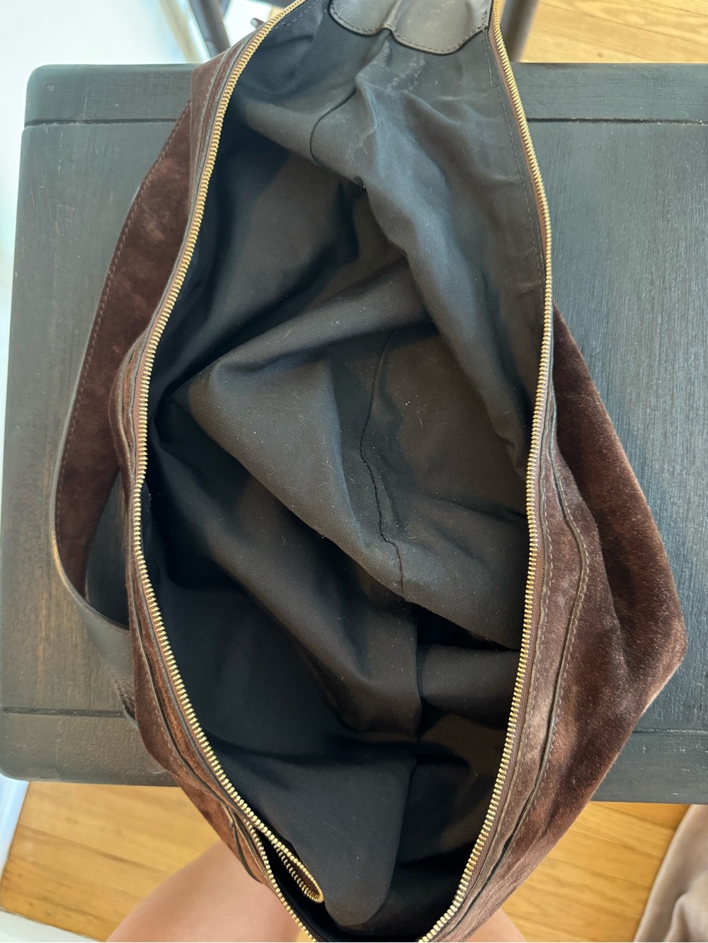 KHAITE Dark Brown Suede Hobo Crossbody Bag with Black Strap - Picture 4 of 4